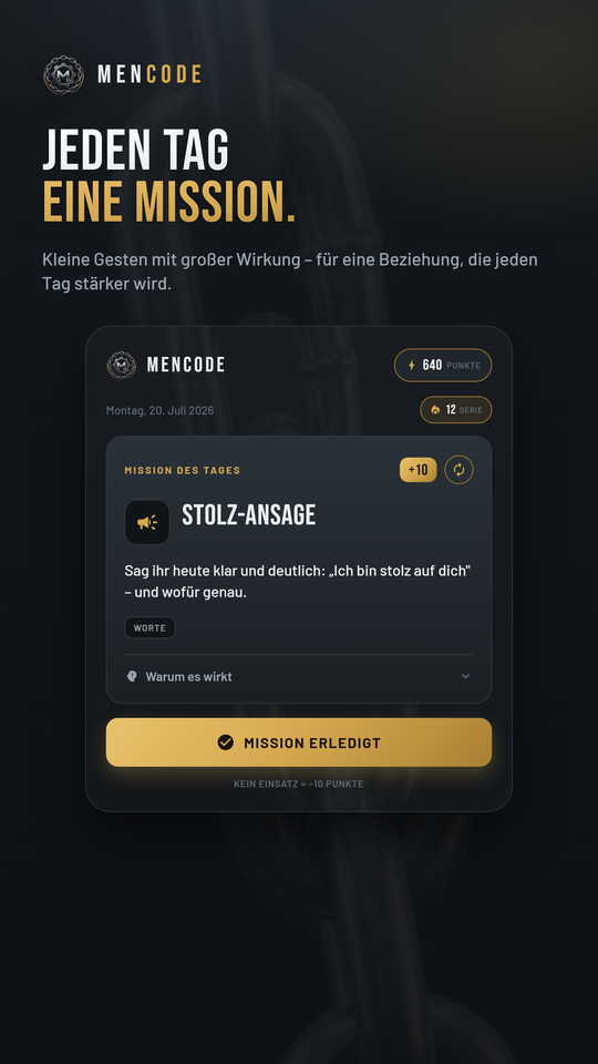 MenCode: Mission des Tages mit Punktestand und Serie